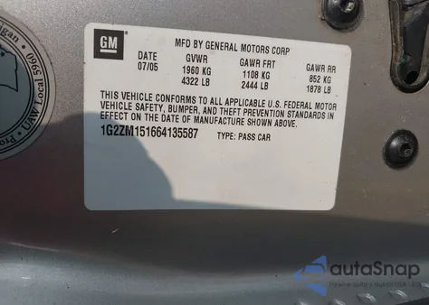 2006 Pontiac G6 Gtp z USA, uszkodzony, nr VIN 1G2ZM151664135587